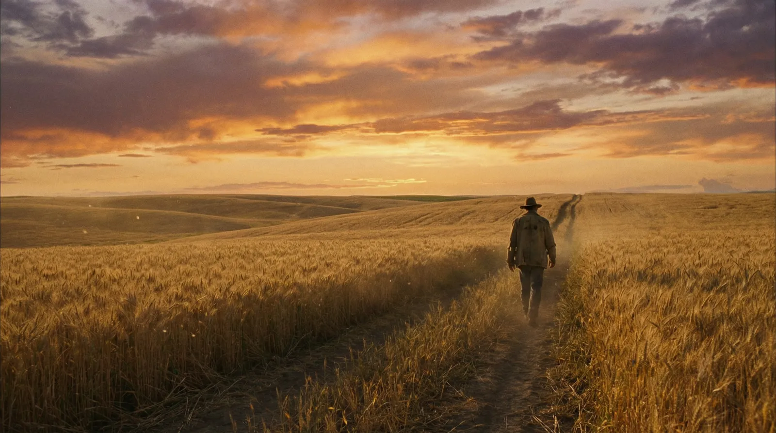 电影中的广袤麦田与孤独行者 - 象征自由与探索的经典镜头